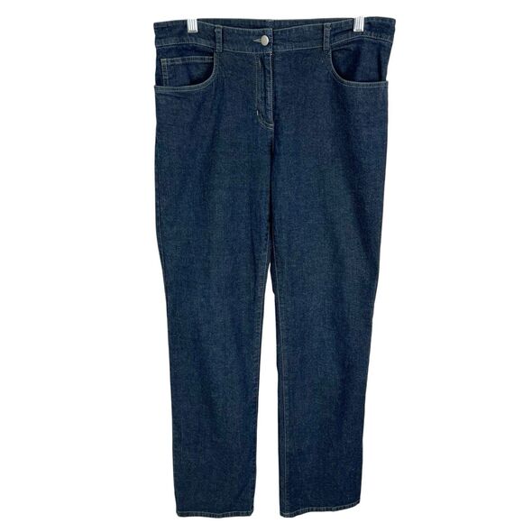 Eileen Fisher Dark Wash Lightweight Denim Straight Leg Mid Rise Jeans Small - Picture 1 of 8